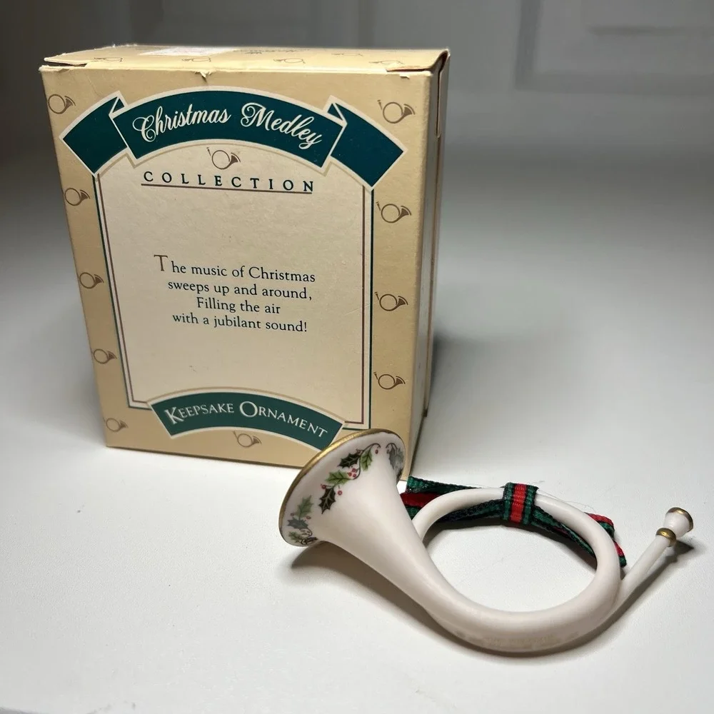 1986‎ Hallmark Holiday Horn Porcelain Ornament